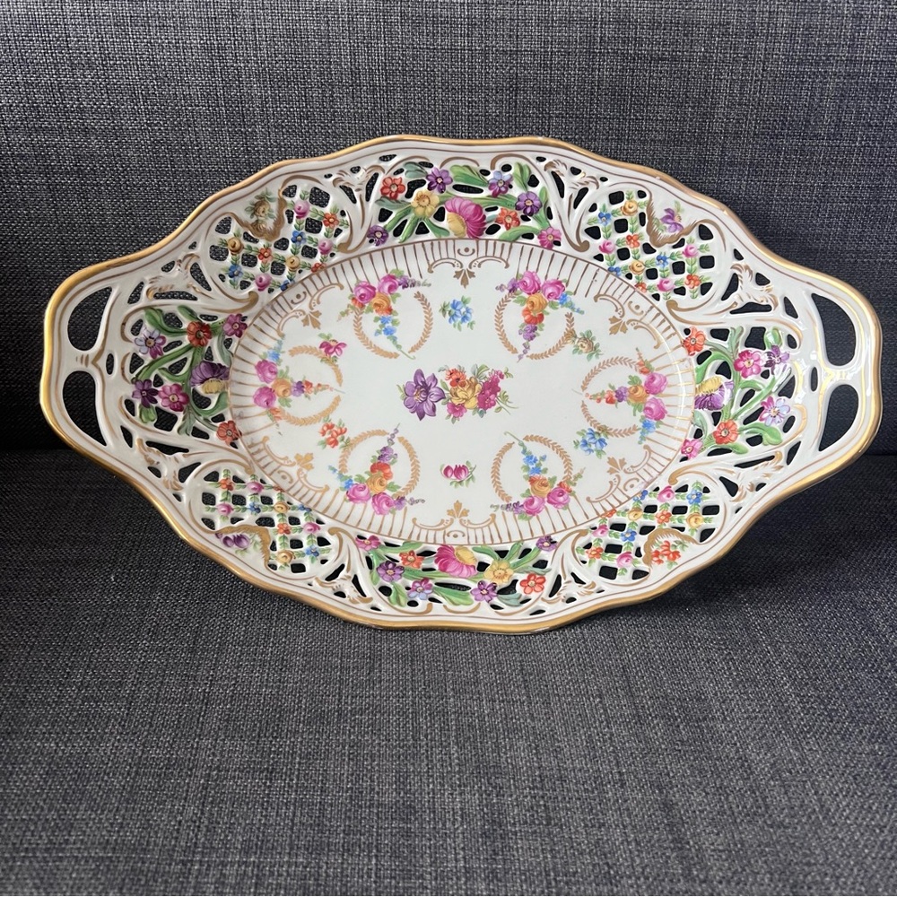 Vintage Schumann High Sided Platter / Fruit Bowl Dresden Bavaria Germany